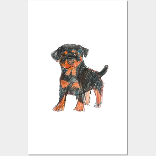 Cute Kids Drawing Style Rotweiler Dog for Rottweiler Lovers Gift Wall Art by VeryBadDrawings